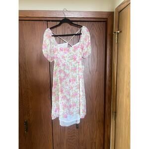 Altar’d State Floral Puff Sleeve Dress Women’s Ivory Pink Cottagecore NWT XL